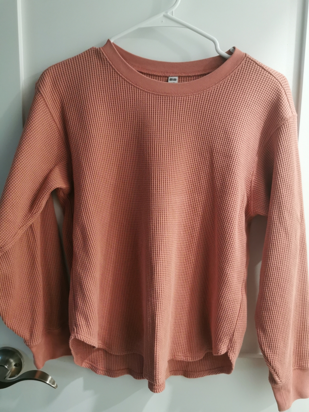 Uniqlo Waffle Knit Long Sleeve Top - Salmon Coloured